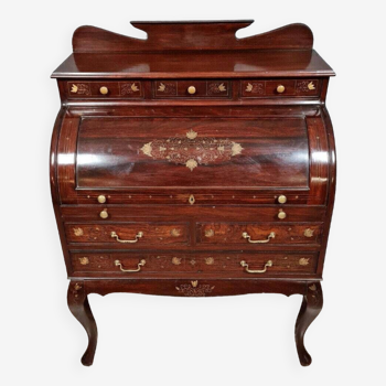 Cylinder desk in mahogany and inlaid marquetry circa 1900