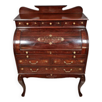 Cylinder desk in mahogany and inlaid marquetry circa 1900