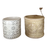 Set of 2 beige and cream pot covers