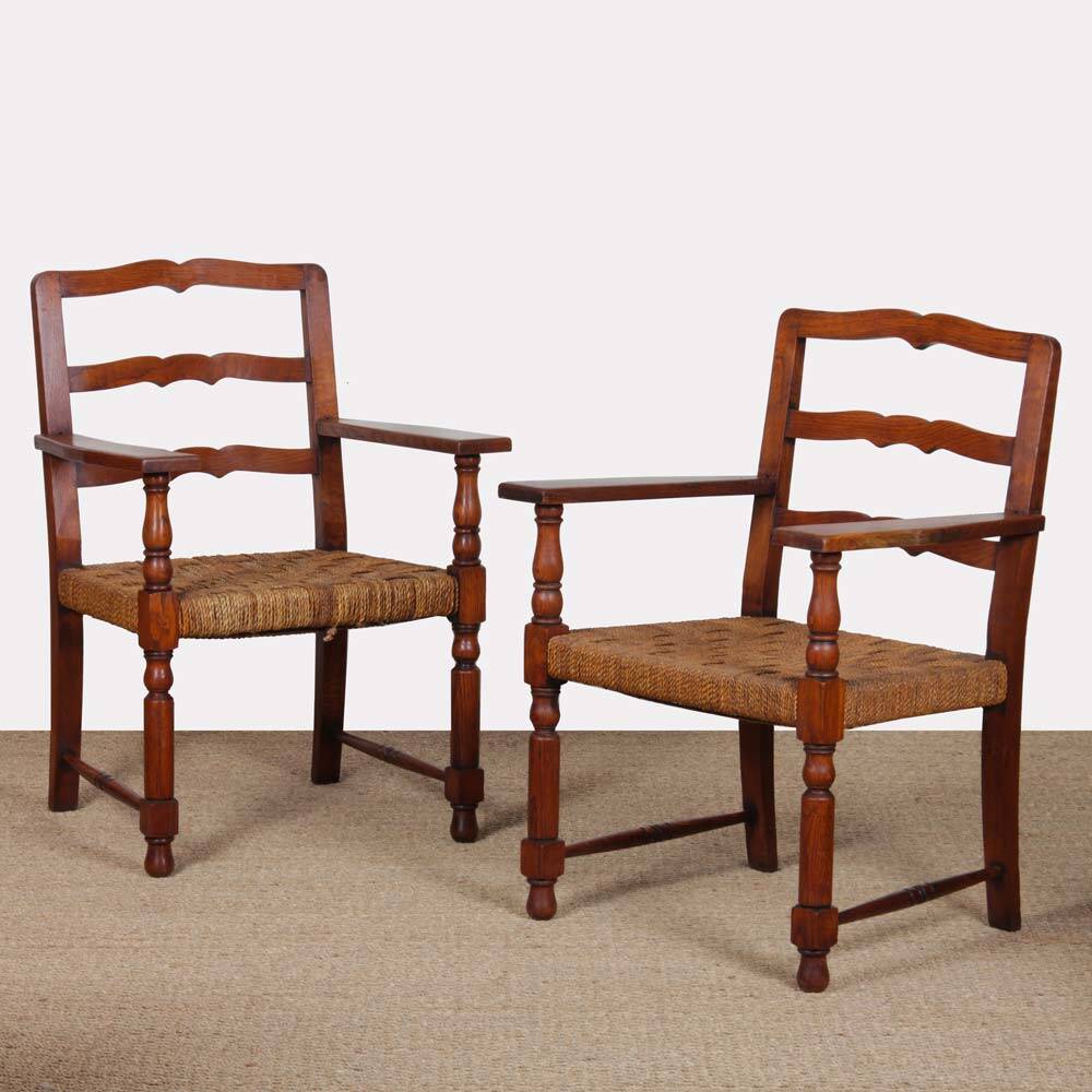 Pair of oak and rope armchairs, French work from the 1940s.