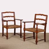 Pair of oak and rope armchairs, French work from the 1940s.