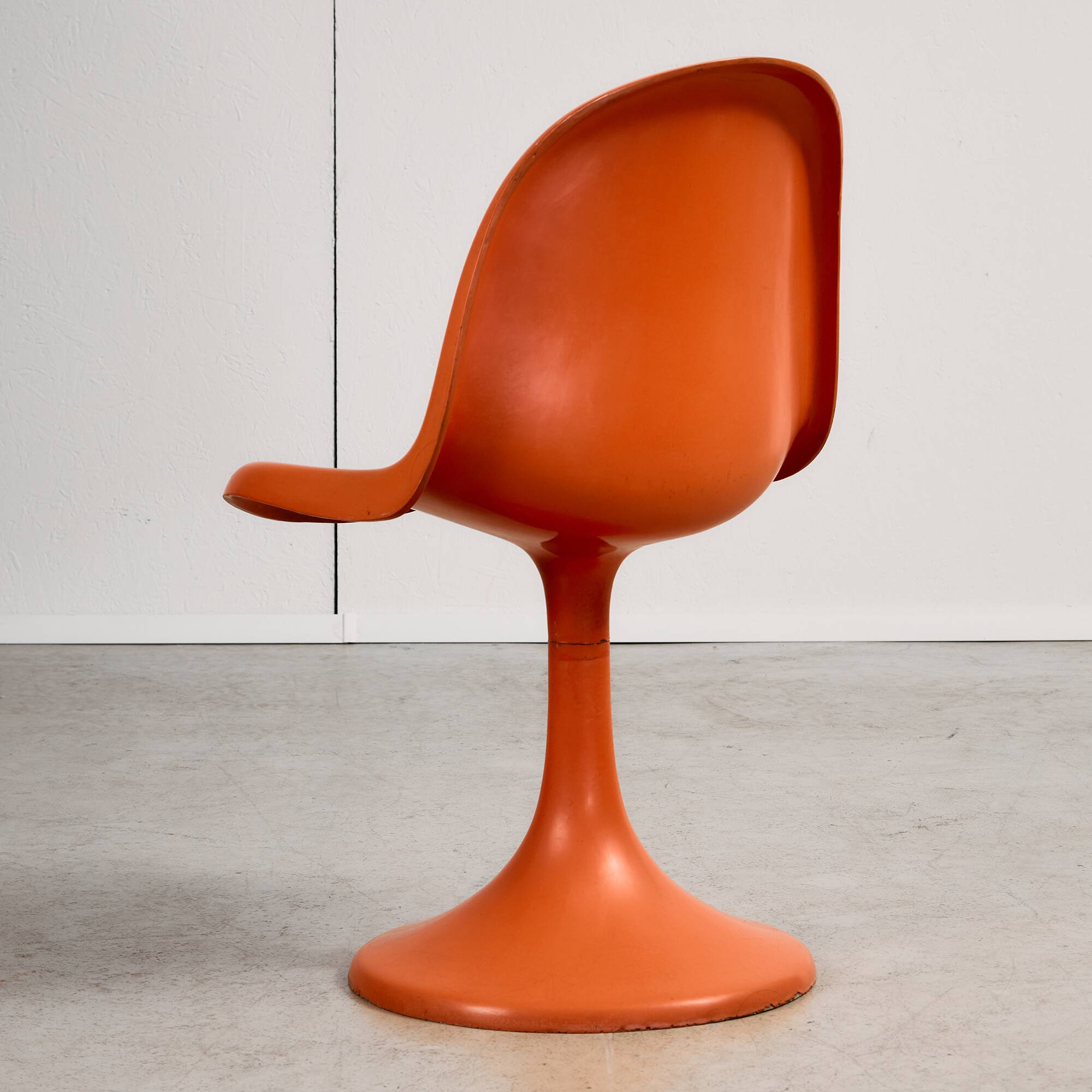 Set of Single-base Orange Molded Chairs, 1970s
