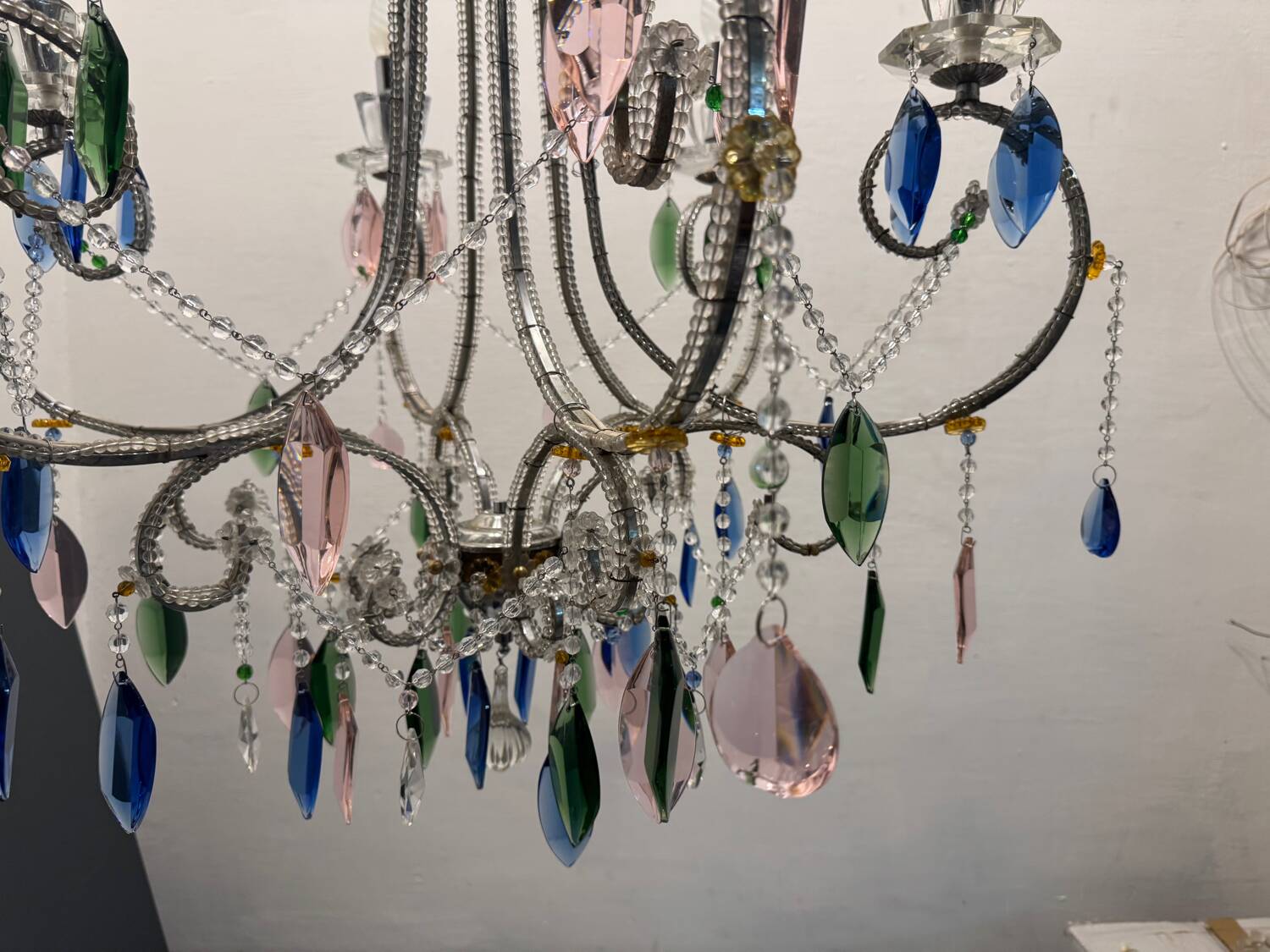 Multicolored Crystal Chandelier 1960’s 6 lights