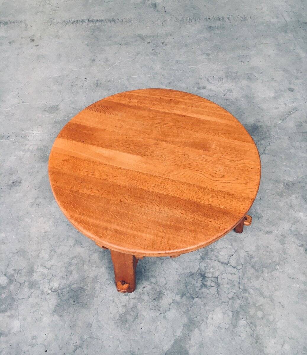Brutalist Handcrafted Oak Coffee Table, Netherlands, 1950s