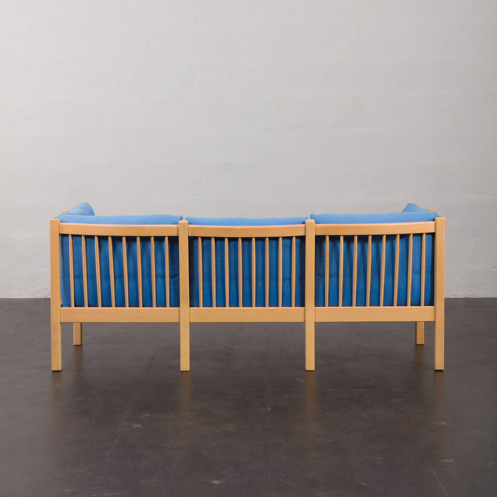 Danish mid century deep blue three seater sofa attr. to Stouby, 1980s.