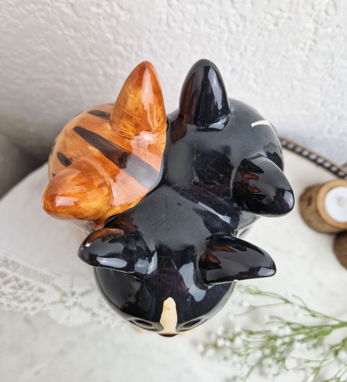 Cat cookie jar, ceramic cookie jar three vintage cats