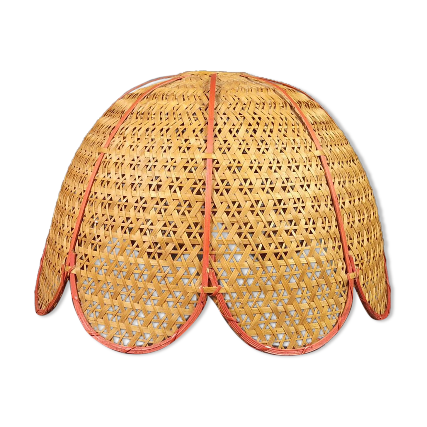 Vintage flower pendant lamp in braided and openwork rattan - Red edge