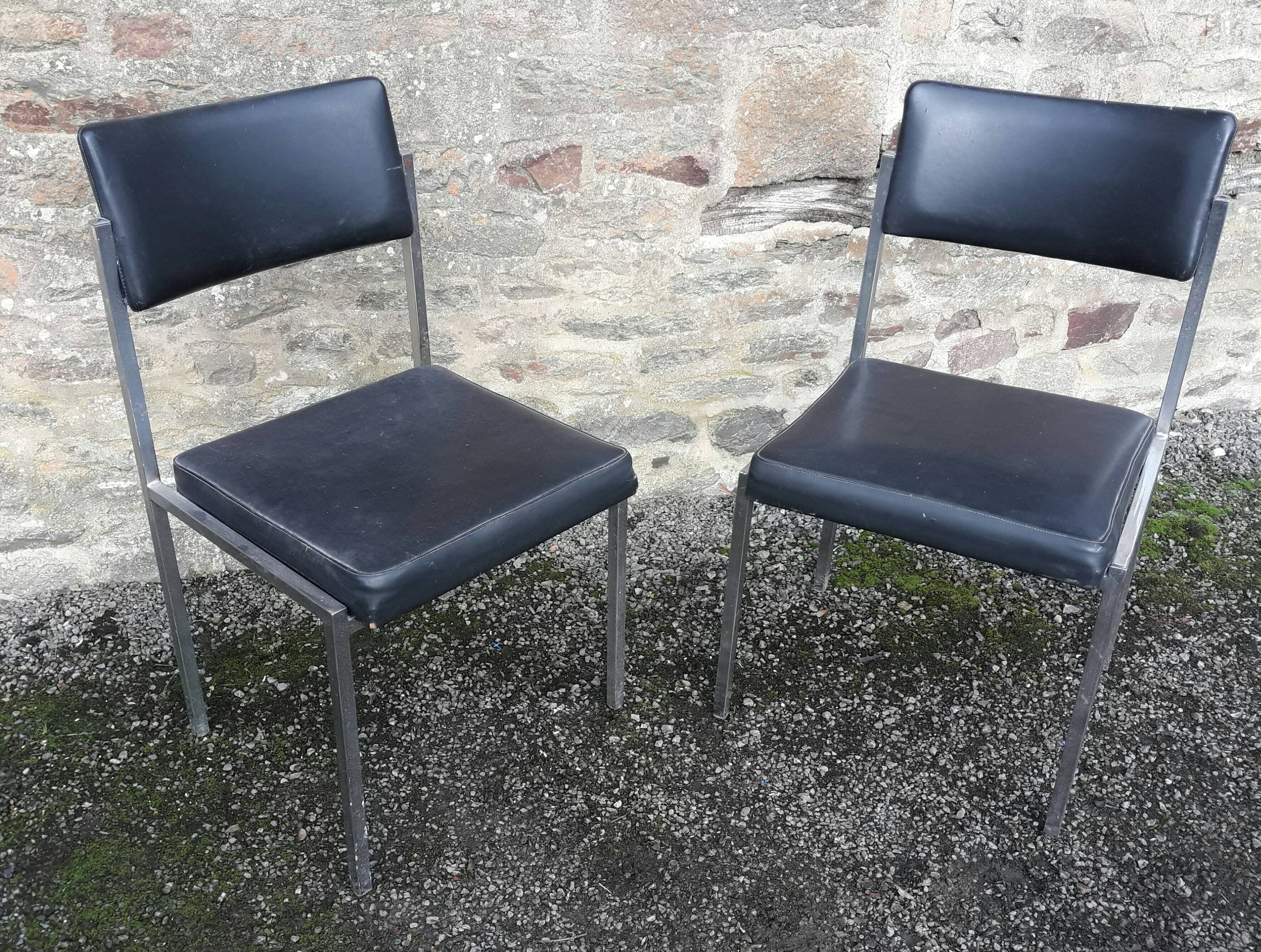 Pair of OEM Strafor 1960 leatherette chrome metal chairs