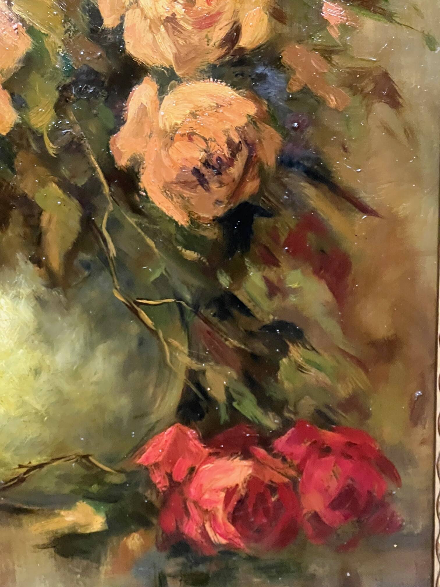 Jacques Maes (1905-1968). Still life signed "Roses". Oil on canvas.