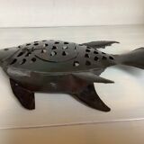 Large metal fish-shaped candle holder