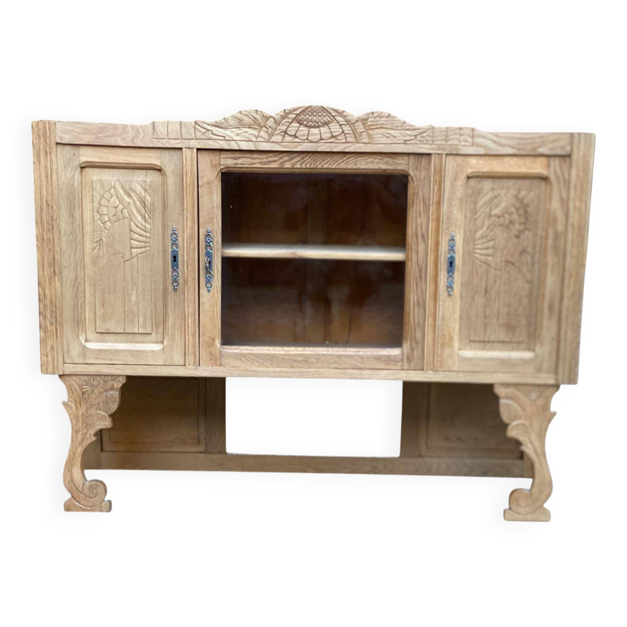 Vintage solid wood art deco 1950s display cabinet