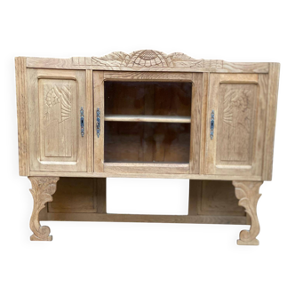 Vitrine vaisselier vintage en bois massif art déco 1950