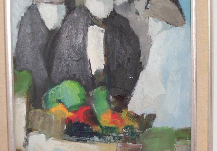 Original mid-century Swedish oil on panel – abstract by Stig Wernheden – vintage & framed – 74 × 54.5 cm (29.1" × 21.5")