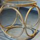 Table basse en rotin, bambou et verre, Design Space Age Vintage