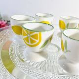 6 small vintage ceramic lemon pattern egg cups.
