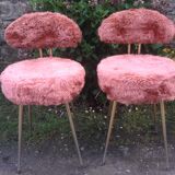 Pair of vintage Pelfran chairs, gilded tubular metal frame and tufting