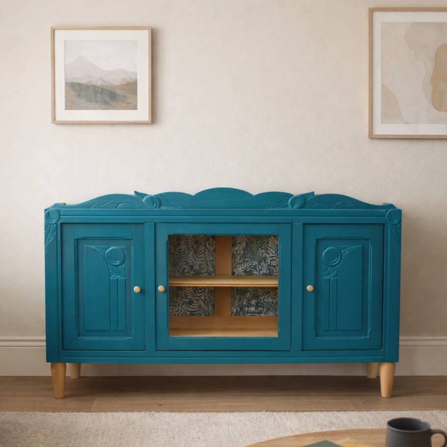 Renovated antique sideboard – Petrol blue V33 – Vintage / Art Deco style