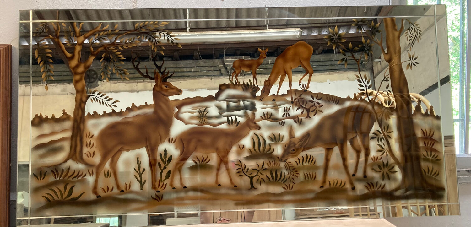 Doe-themed eglomized mirror