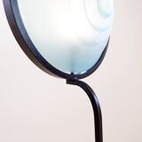 Floor lamp in metal and sandblasted glass disc