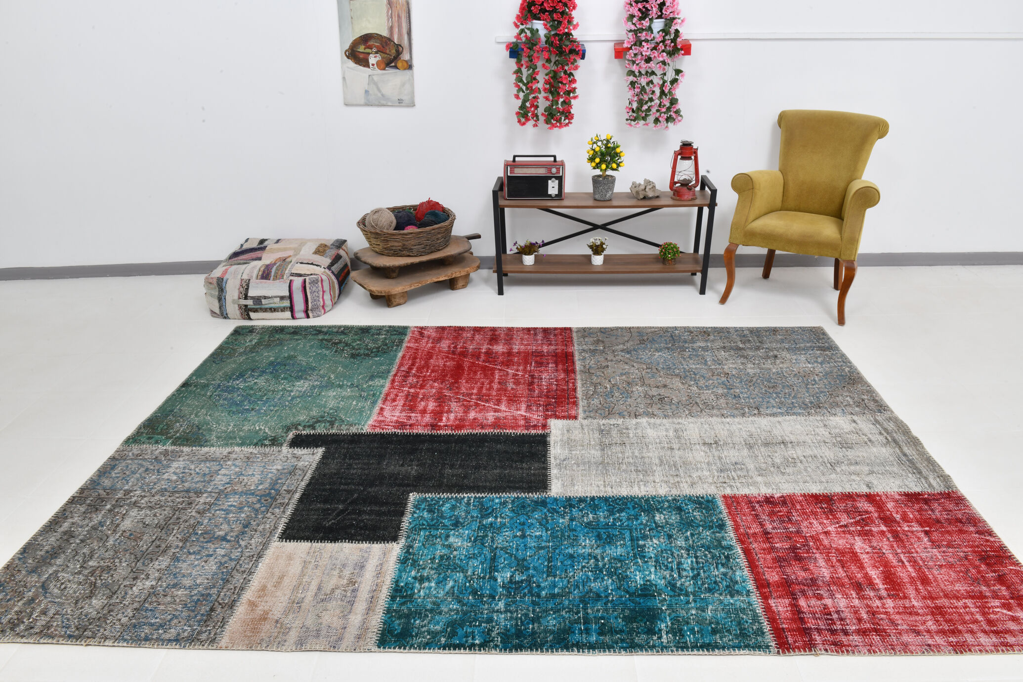 7x10 distressed multciolor vintage rug 301x220cm