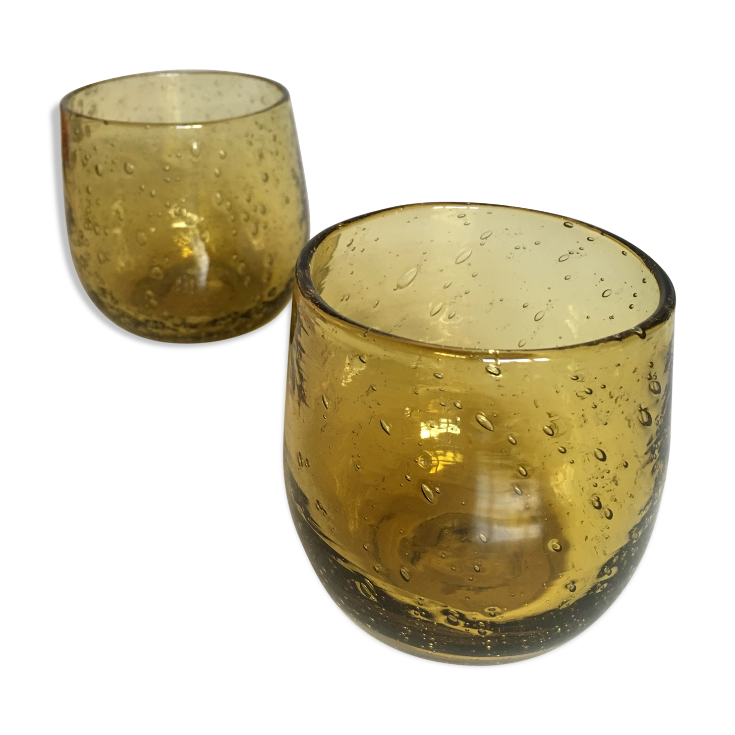 Pair of signed bubble glass cups Biot