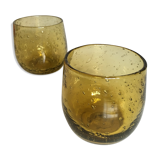 Pair of signed bubble glass cups Biot