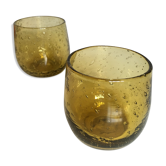 Pair of signed bubble glass cups Biot