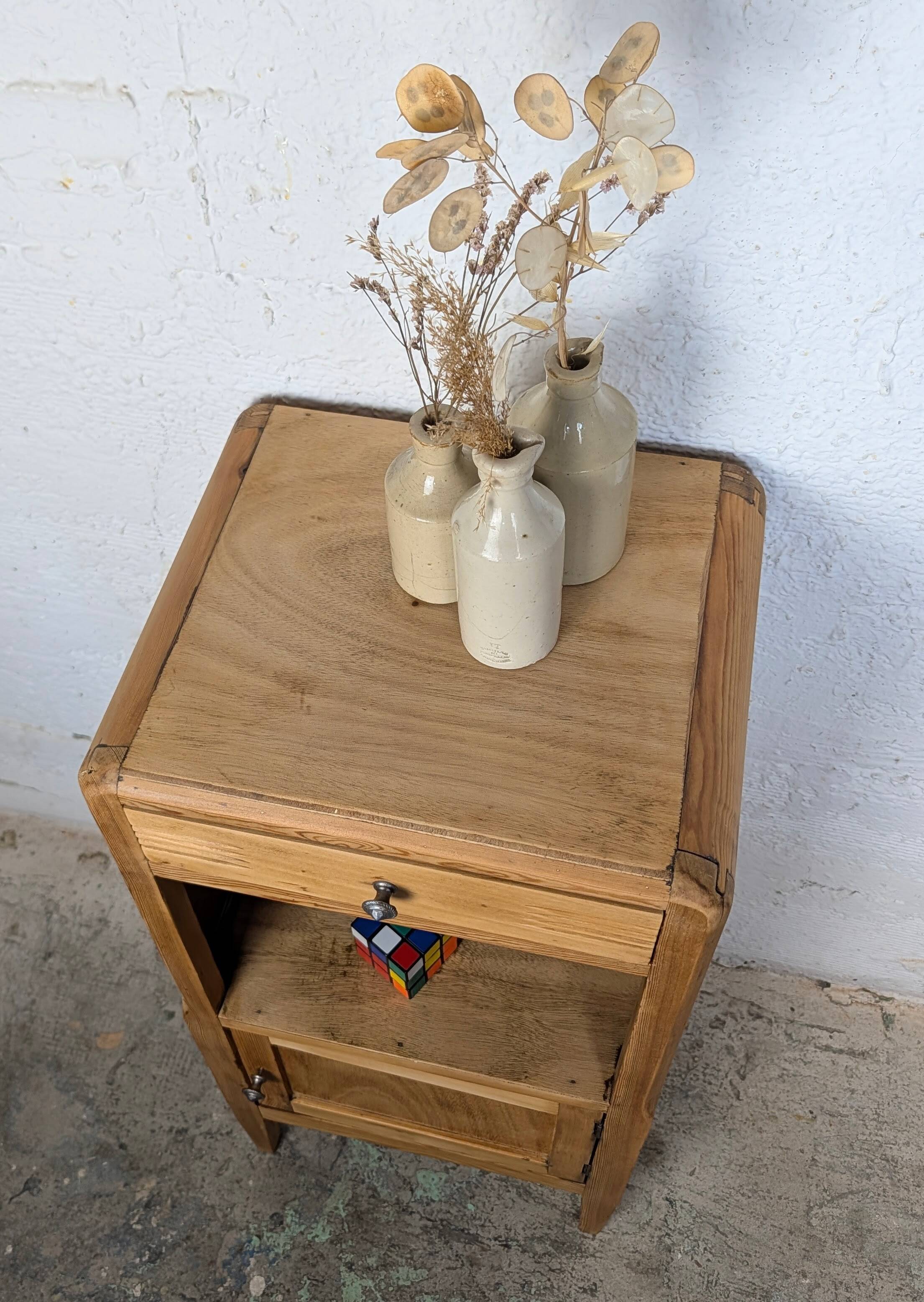 Art Deco bedside table in pine