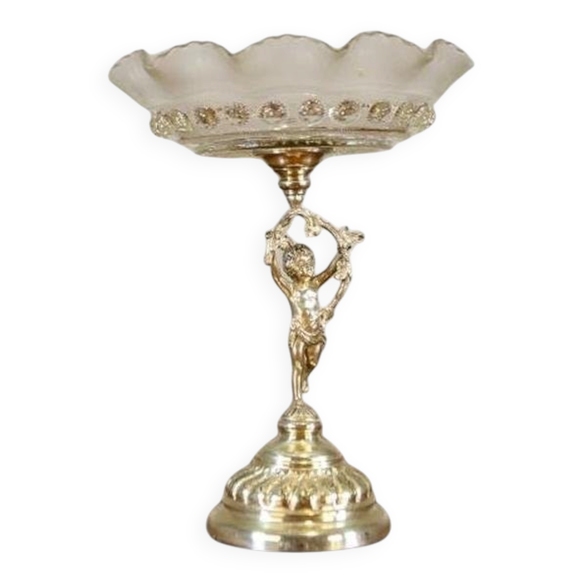20th-Century Metal Fruit Bowl with Cherub, 1890s