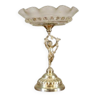 20th-Century Metal Fruit Bowl with Cherub, 1890s