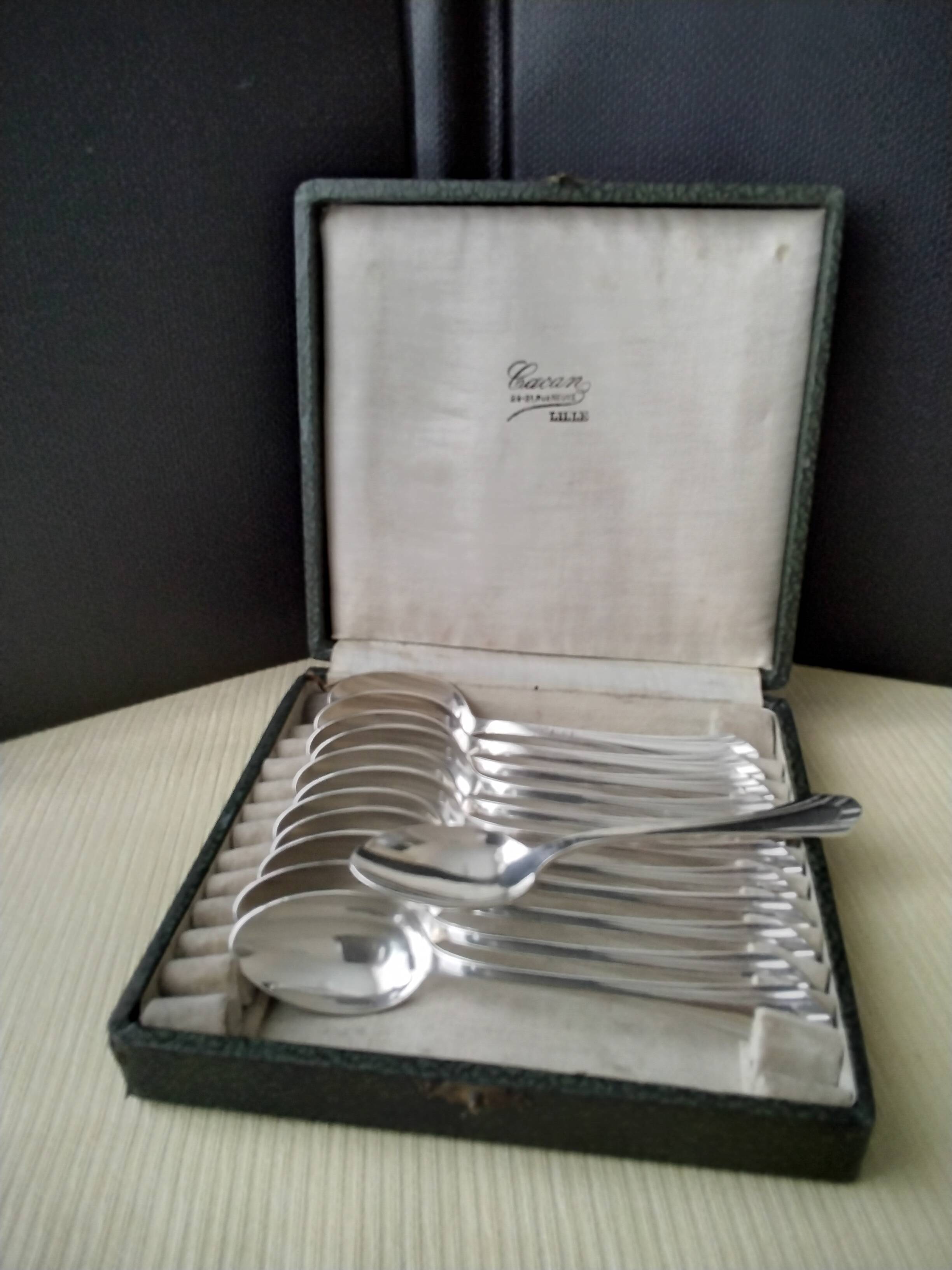 Set of 12 Art Deco Style Silver Metal Coffee Spoons