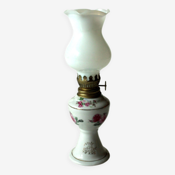 oil lamp with a glass shade and a  ceramic foot, vintage from the 70s