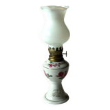 lampe à huile avec abat-jour en verre et pied en céramique, vintage des années 70