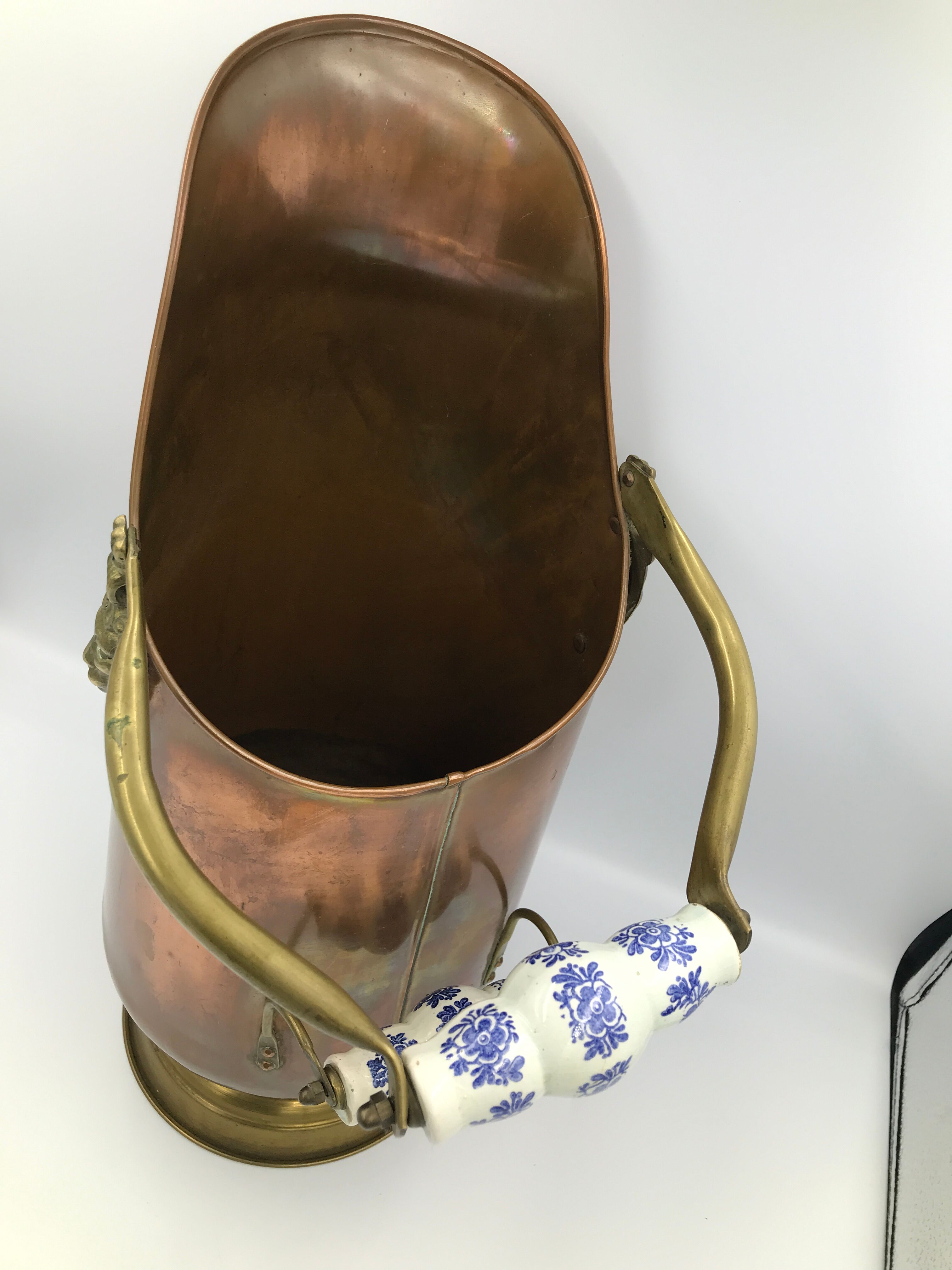 Copper umbrella holder and vintage porcelain handles