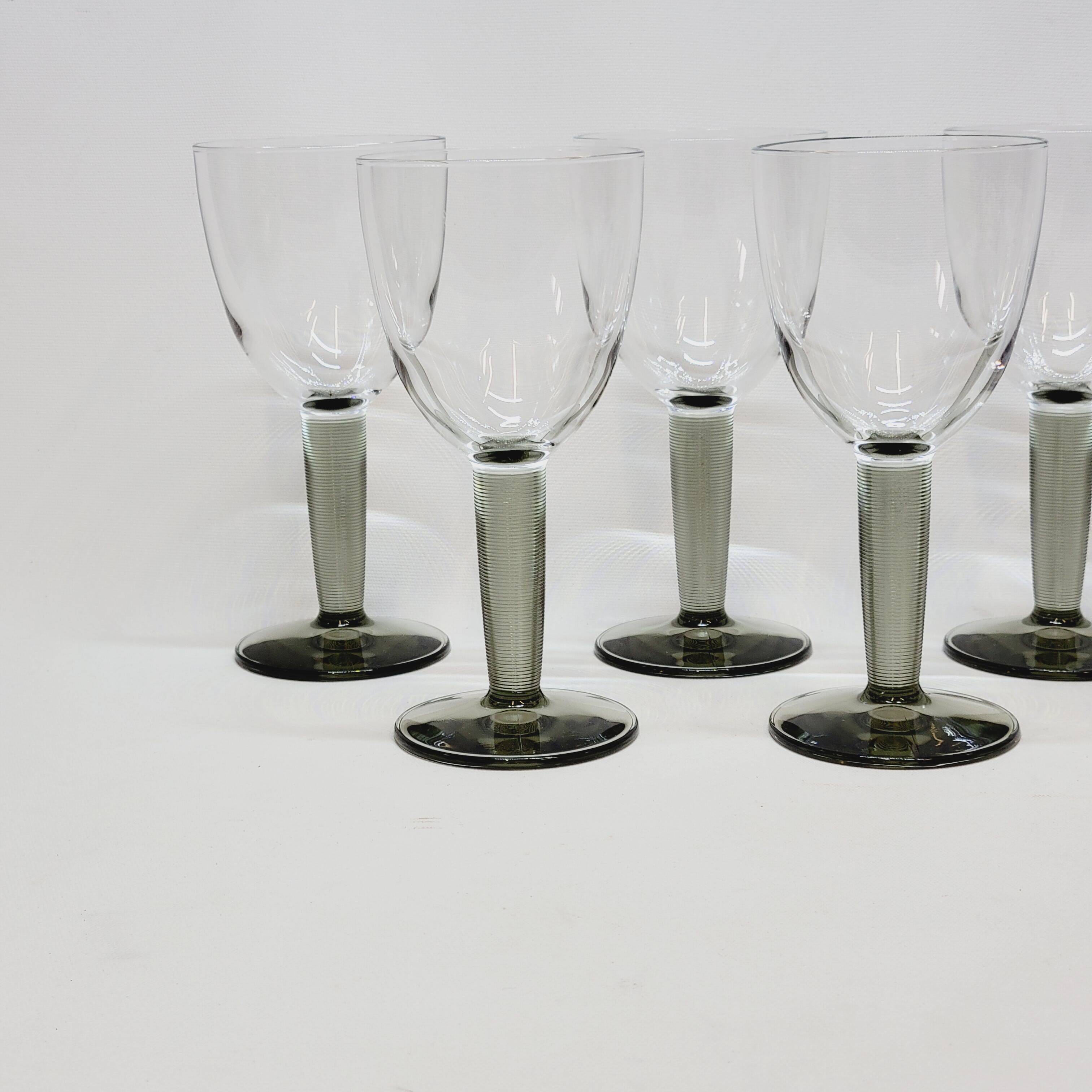 8 Bormioli Rocco Vintage Crystal Water Glasses with Grooved Grey Base