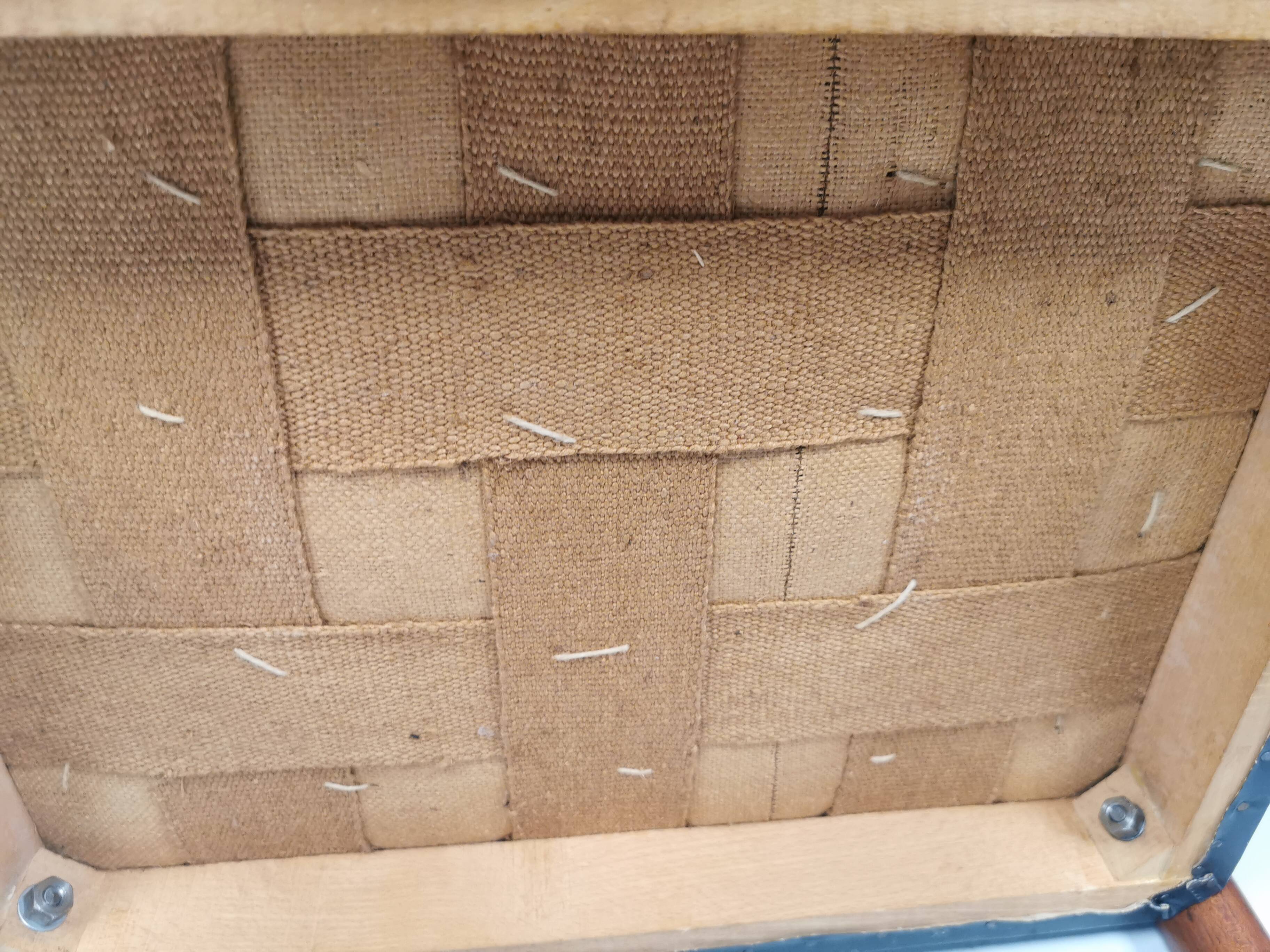 Footstool with teak wood legs and black skai (imitation leather) 1970s