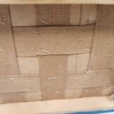 Footstool with teak wood legs and black skai (imitation leather) 1970s