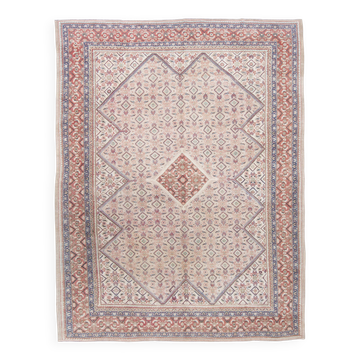 Tapis persan vintage, motif floral saumon-rouge, laine nouée à la main, 297 x 385 cm
