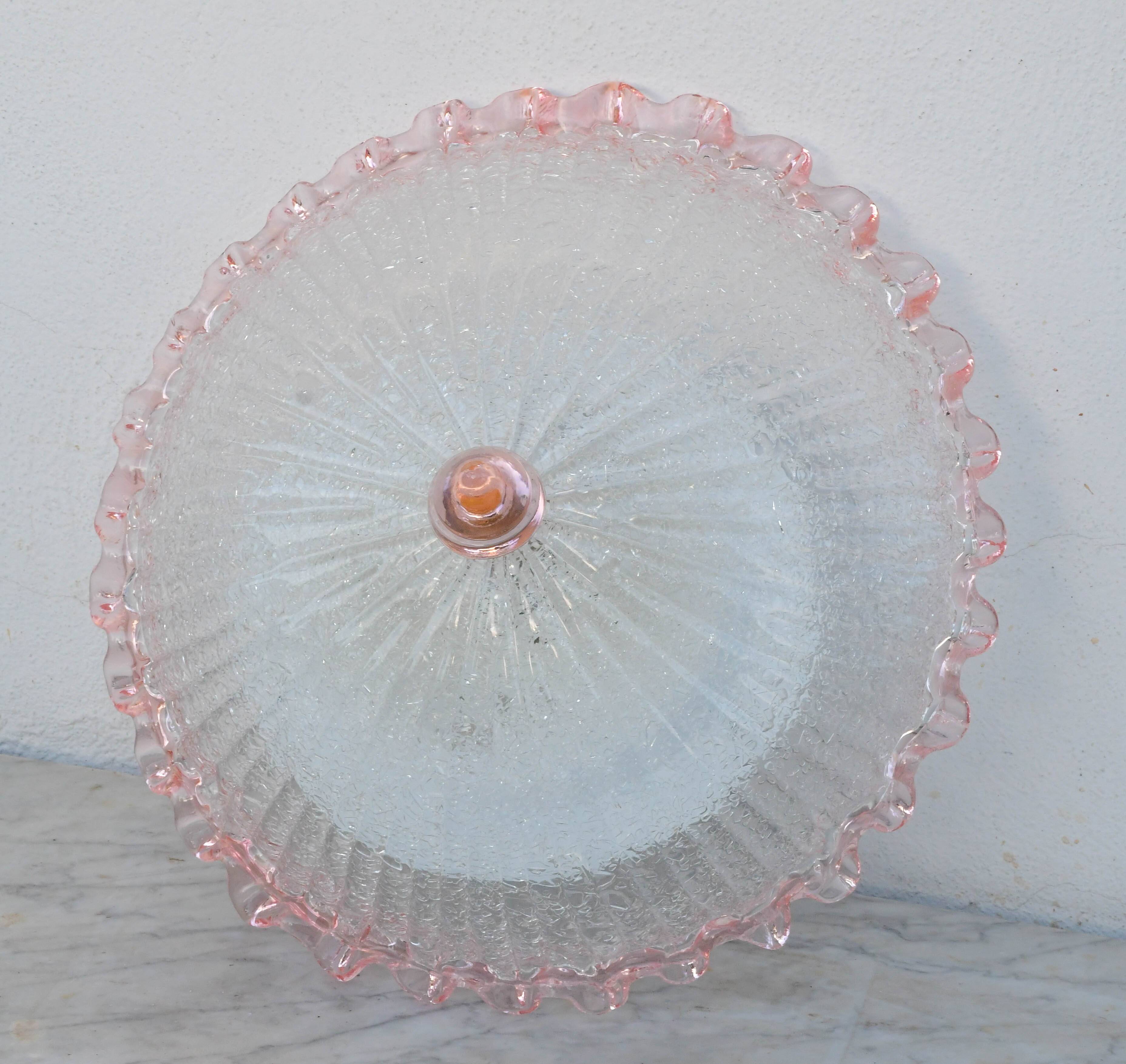 Charming Italian pink Murano glass ceiling fixture, Murano, 1970