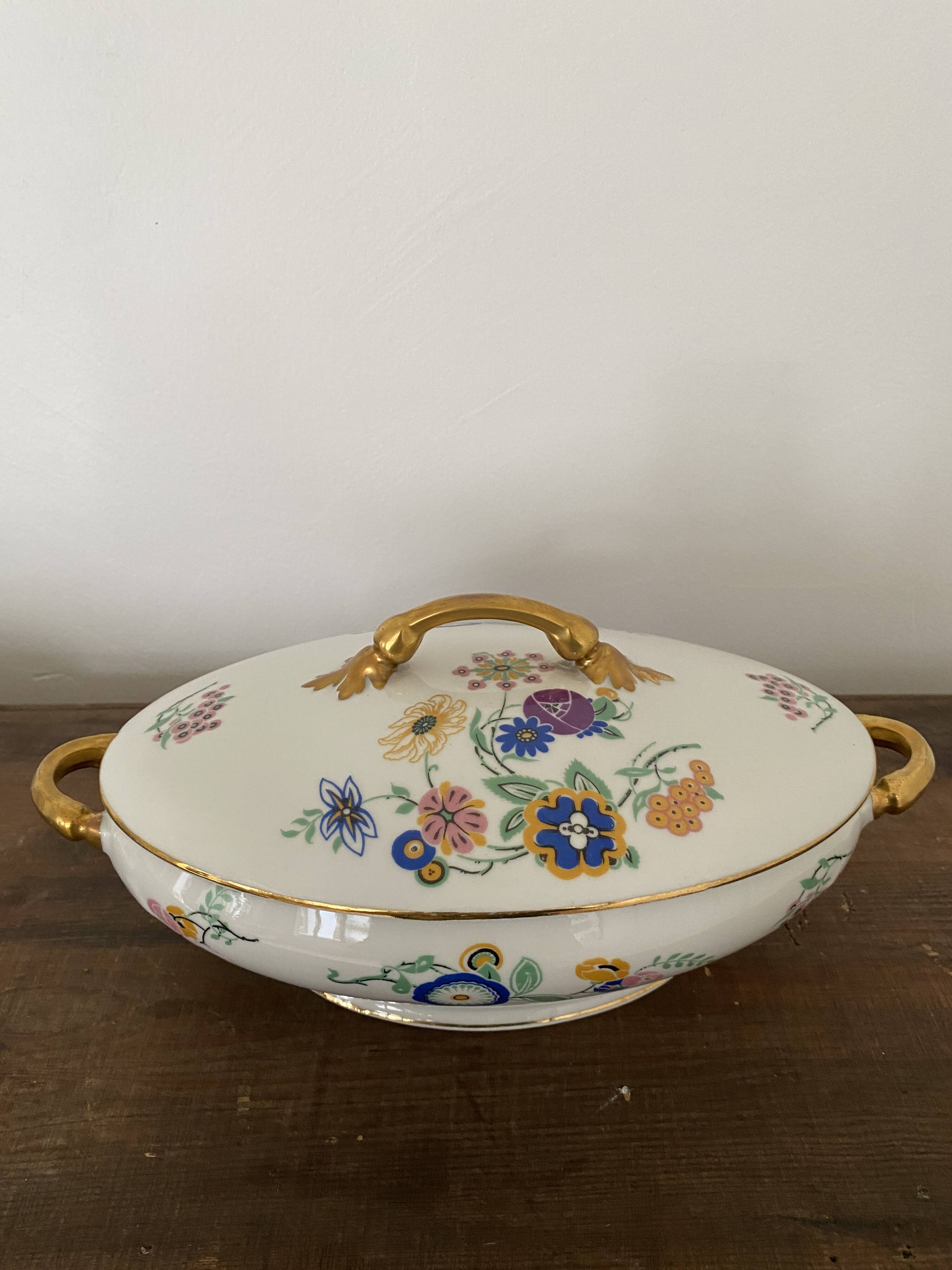 Vintage soup tureen, vegetable dish in white Limoge porcelain from TLB