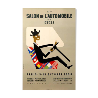 Affiche originale 37 eme Salon de L'automobile 1950 Jean Colin - Petit Format - On linen