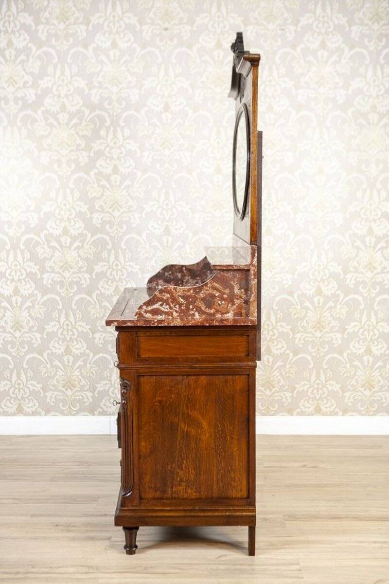 Interwar Walnut Vanity Dresser with Marble Top, 1930s
