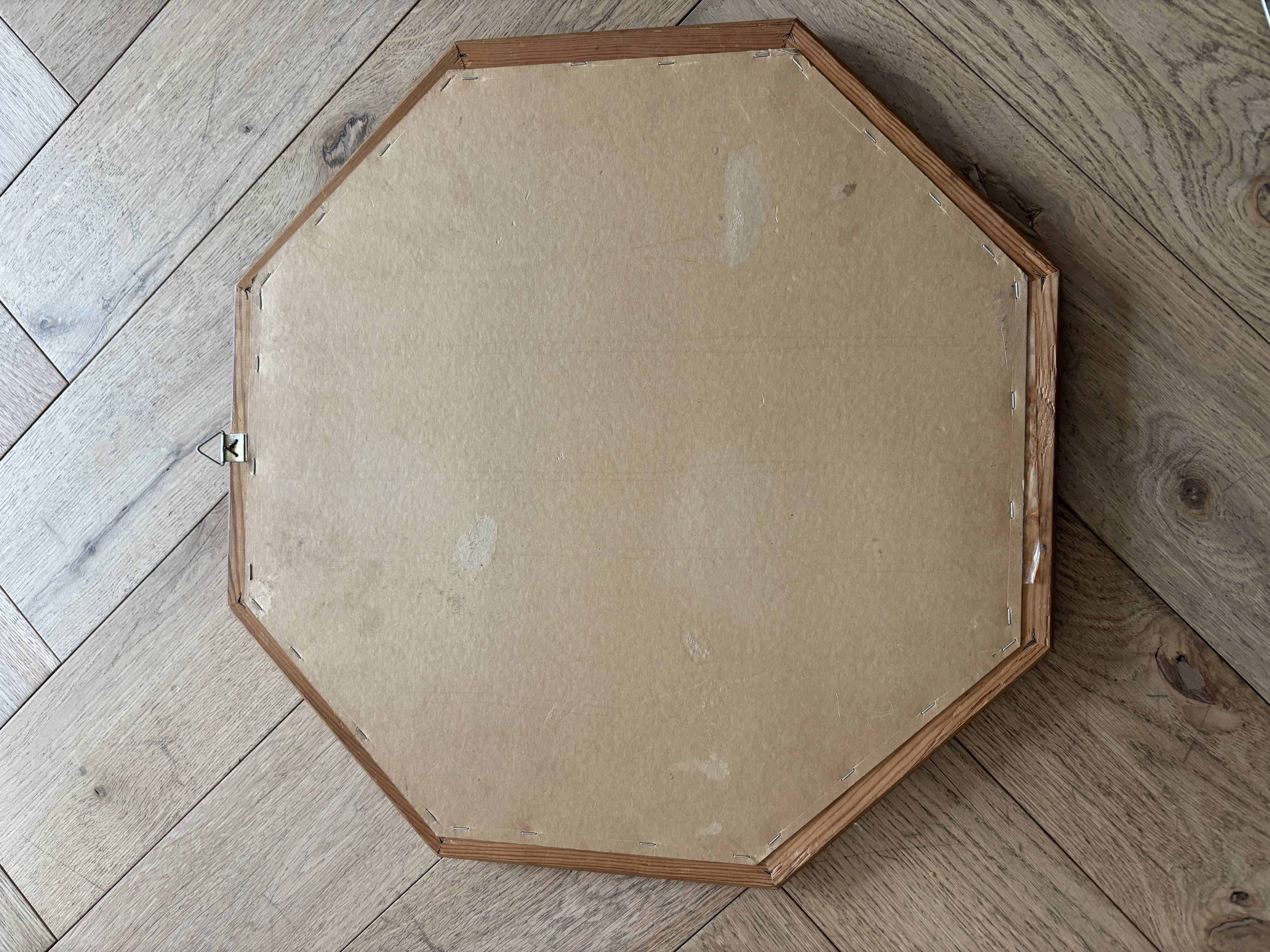 Vintage Octagonal Wooden Wall Mirror – 1970s Geometric Design