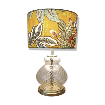 Lampe style Hollywood Regency, abat-jour imprimé végétal