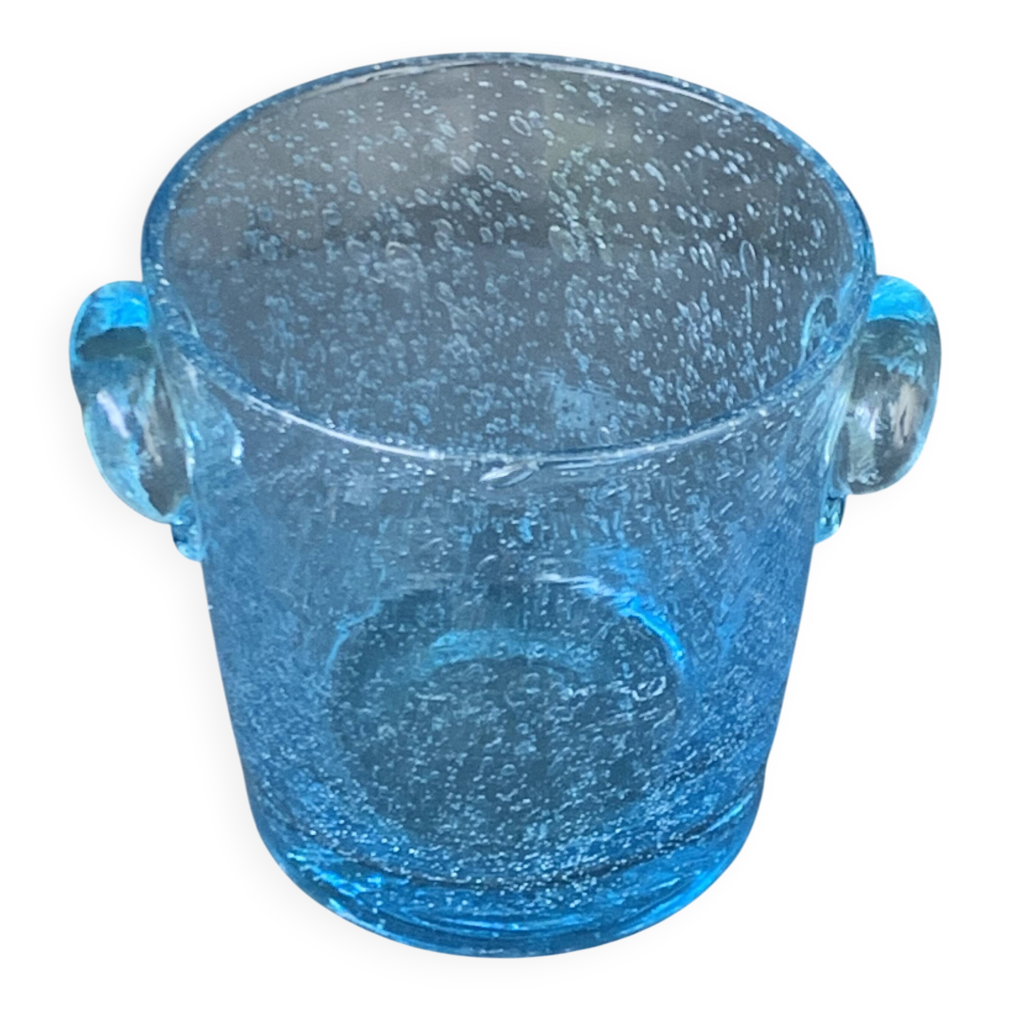 Vintage Biot Blue Blown Glass Ice Bucket