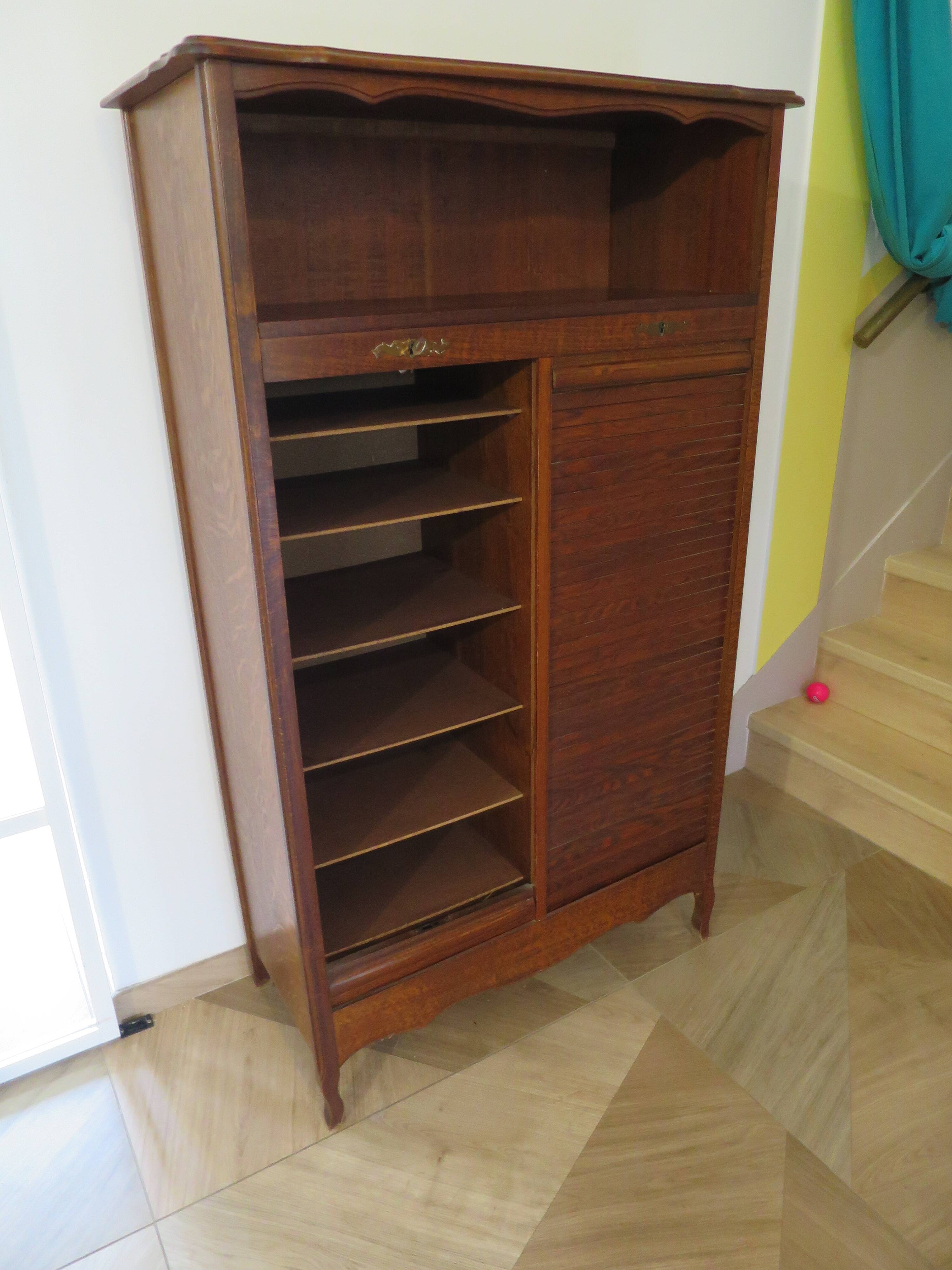 Double curtain cabinet - notary furniture - solid wood - 1970 - industrial style