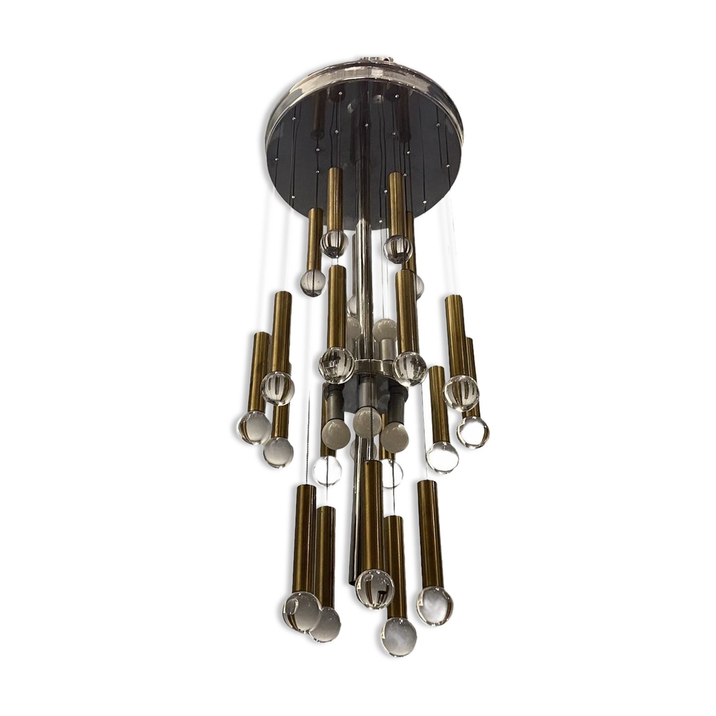 Lustre chrome et sphère en laiton du milieu du siècle de Sciolari