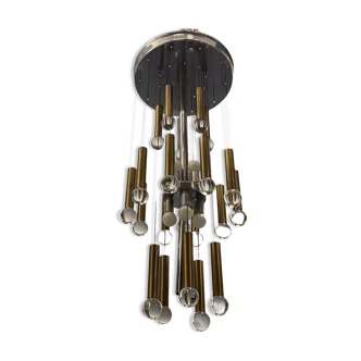 Mid-Century Chrome and Brass Sphere Chandelier from Sciolari