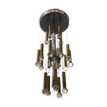 Lustre chrome et sphère en laiton du milieu du siècle de Sciolari