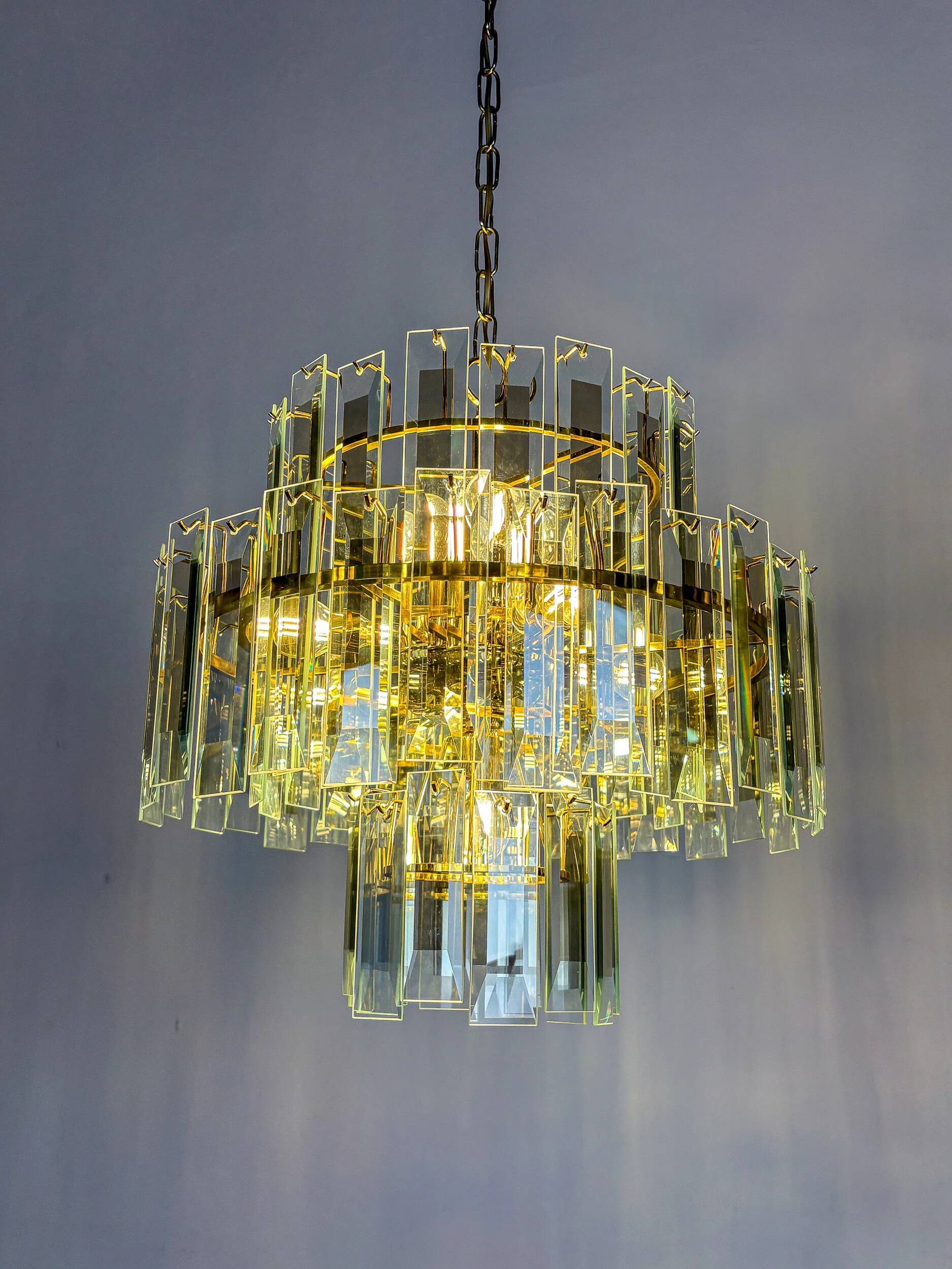 Veca cascade chandelier, 3-tiers Murano glass, Italy, 1970s